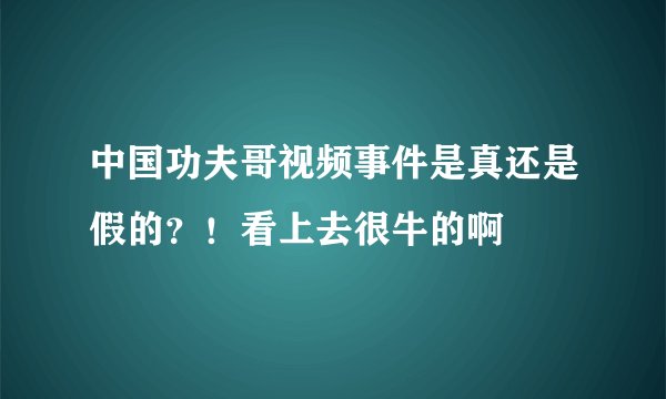 中国功夫哥视频事件是真还是假的？！看上去很牛的啊