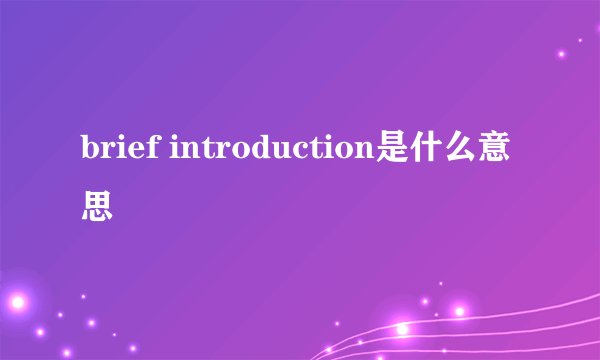 brief introduction是什么意思