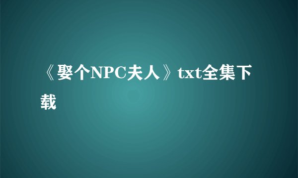 《娶个NPC夫人》txt全集下载