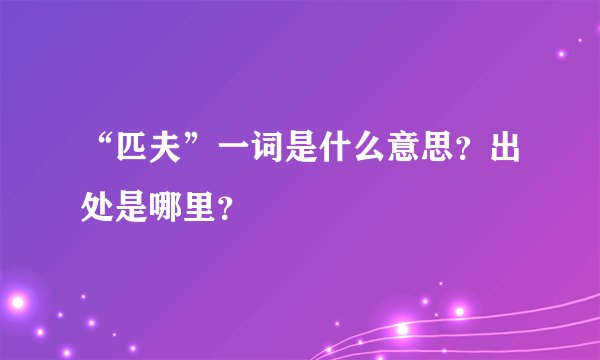 “匹夫”一词是什么意思？出处是哪里？