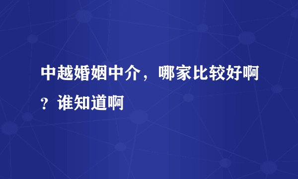 中越婚姻中介，哪家比较好啊？谁知道啊
