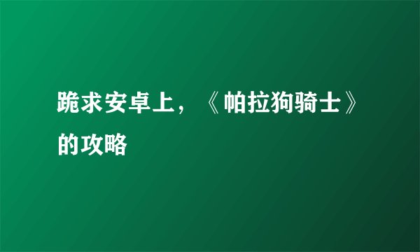 跪求安卓上，《帕拉狗骑士》的攻略