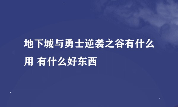 地下城与勇士逆袭之谷有什么用 有什么好东西