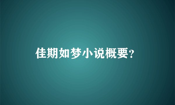 佳期如梦小说概要？