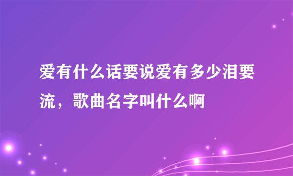 爱有什么话要说爱有多少泪要流，歌曲名字叫什么啊
