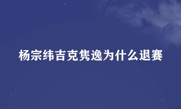 杨宗纬吉克隽逸为什么退赛
