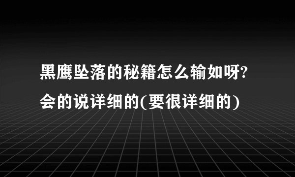 黑鹰坠落的秘籍怎么输如呀?会的说详细的(要很详细的)
