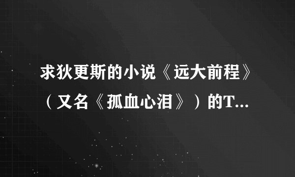 求狄更斯的小说《远大前程》（又名《孤血心泪》）的TXT完整版 有书的发到我邮箱282802215@qq.com