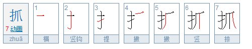 抓的笔顺笔画顺序